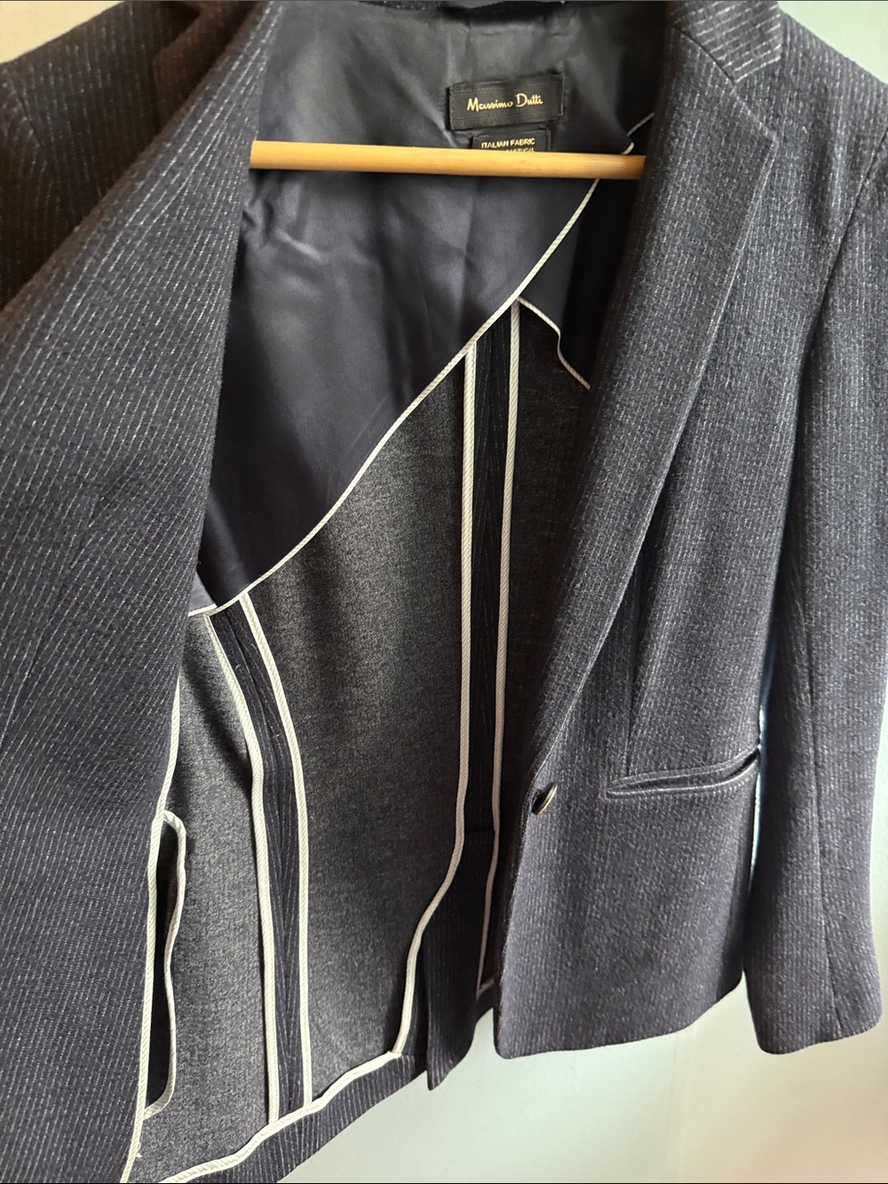 Massimo Dutti Navy Ribbed Single-Button Blazer - Picture 4 of 6